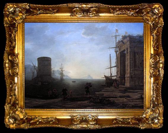 framed  Gellee Claude,dit le Lorrain Harbour view at sunrise, ta009-2